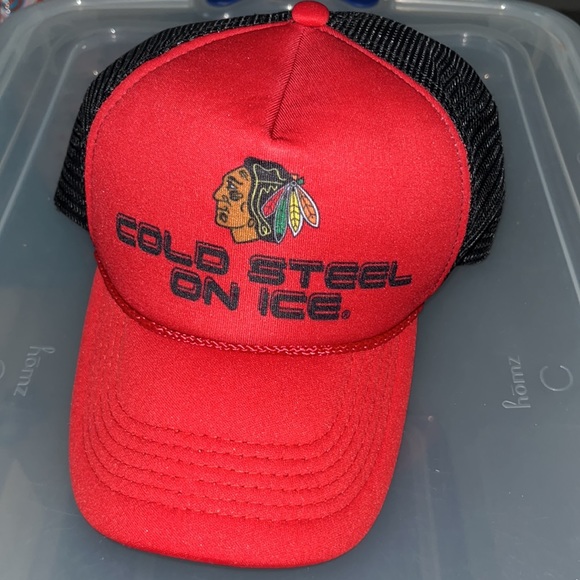 Cold Steel On Ice Vintage Mesh Trucker Chicago Blackhawks Budweiser Light Hat - Picture 6 of 6